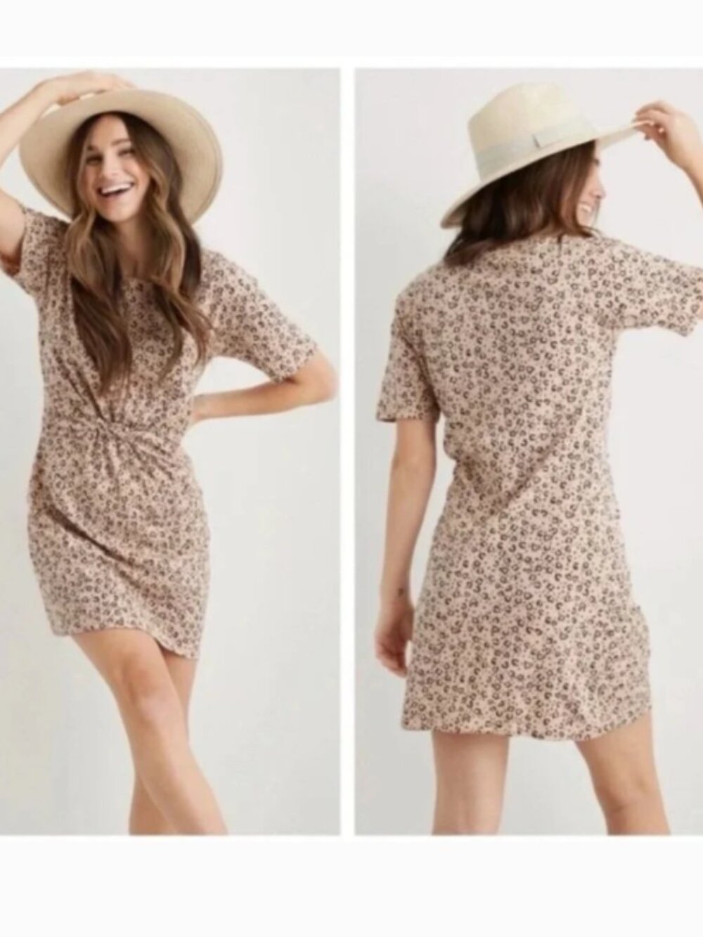 Women's Neutral Leopard Print Tie-Waist Dress